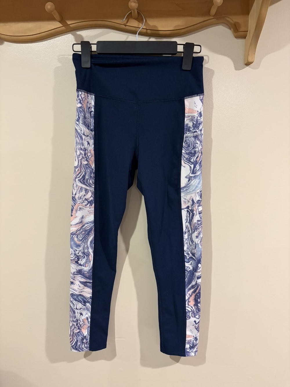 SO Navy Leggings with Marble-Print Side Panels
